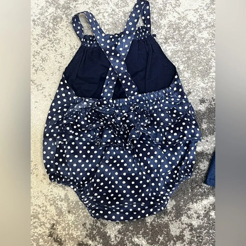 3 Piece bundle Girl 12 M Gap polka dot ruffled one-piece denim dress bloomers